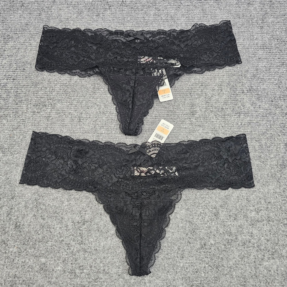 Skarlett Blue Obsessed Thong Panties Womens S Black Lace 2 Pack Set Lingerie NEW